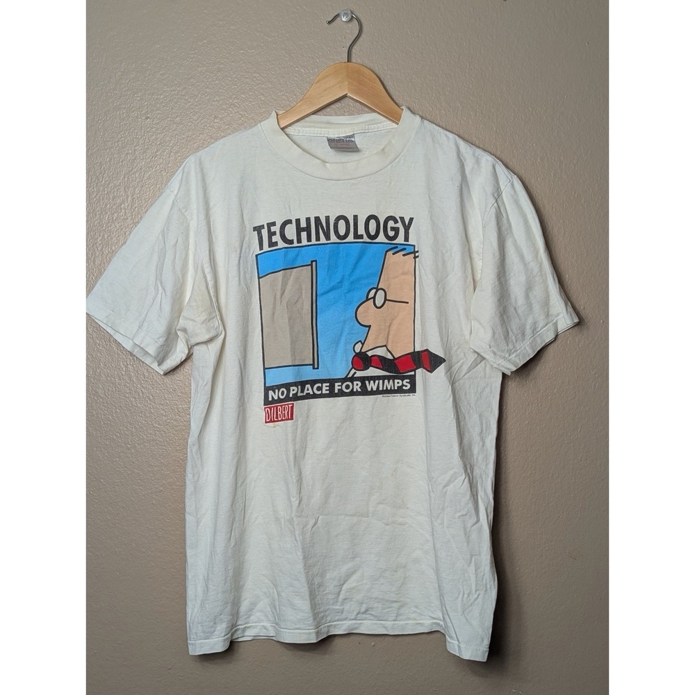 Vintage Dilbert Technology‎ T Shirt USA Single Stitch 90s Graphic Size L